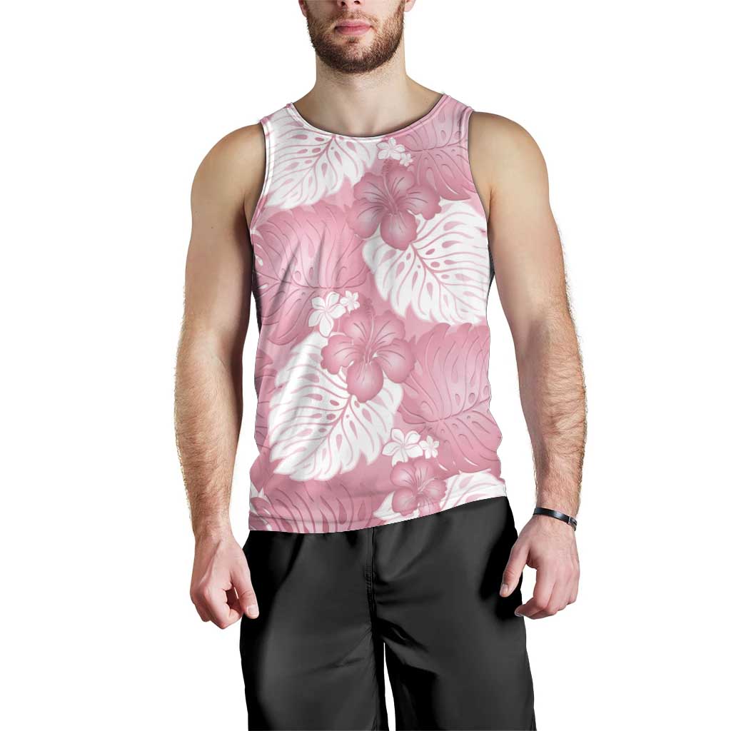Pink Aloha Hawaii Men Tank Top Monstera Hibiscus Plumeria Seamless Vibes LT14 - Polynesian Pride