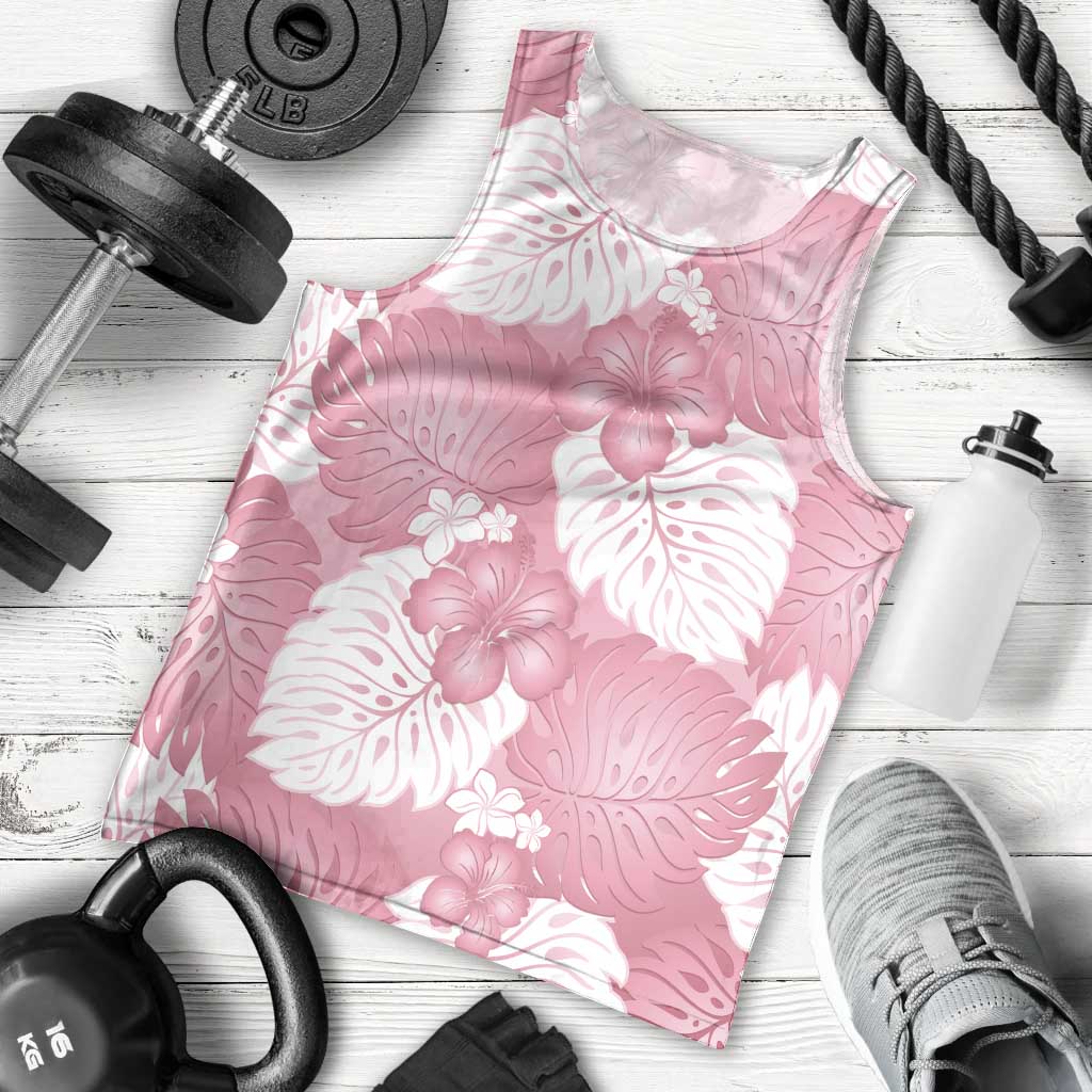 Pink Aloha Hawaii Men Tank Top Monstera Hibiscus Plumeria Seamless Vibes LT14 - Polynesian Pride