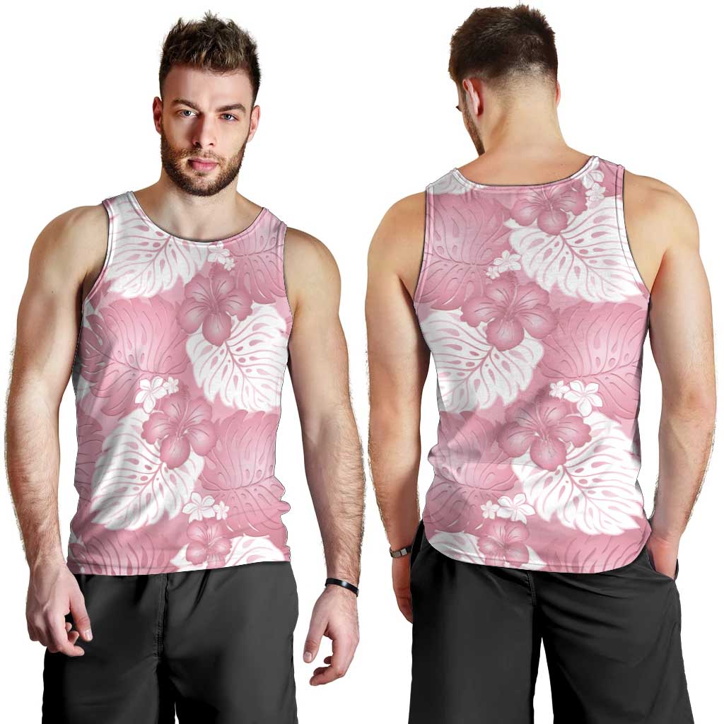 Pink Aloha Hawaii Men Tank Top Monstera Hibiscus Plumeria Seamless Vibes LT14 - Polynesian Pride