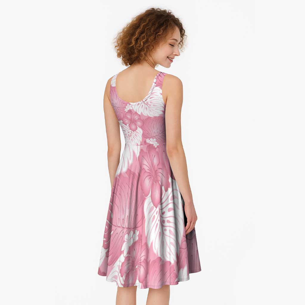 Pink Aloha Hawaii Midi Dress Monstera Hibiscus Plumeria Seamless Vibes - Polynesian Pride