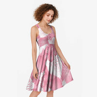 Pink Aloha Hawaii Midi Dress Monstera Hibiscus Plumeria Seamless Vibes - Polynesian Pride