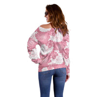 Pink Aloha Hawaii Off Shoulder Sweater Monstera Hibiscus Plumeria Seamless Vibes - Polynesian Pride