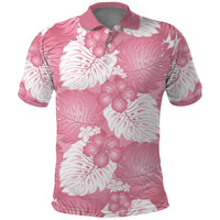 Pink Aloha Hawaii Polo Shirt Monstera Hibiscus Plumeria Seamless Vibes - Polynesian Pride