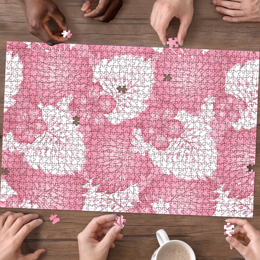 Pink Aloha Hawaii Puzzle Monstera Hibiscus Plumeria Seamless Vibes LT14 - Polynesian Pride