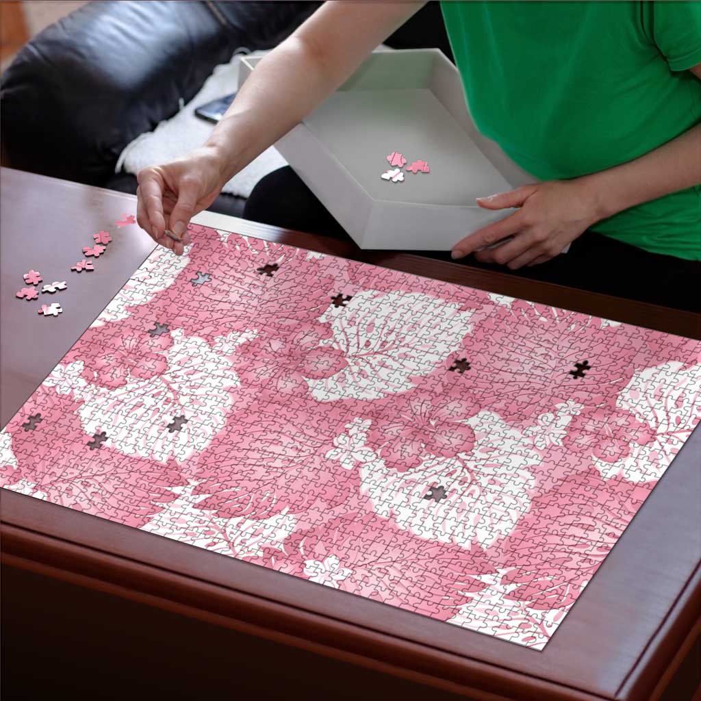 Pink Aloha Hawaii Puzzle Monstera Hibiscus Plumeria Seamless Vibes LT14 - Polynesian Pride