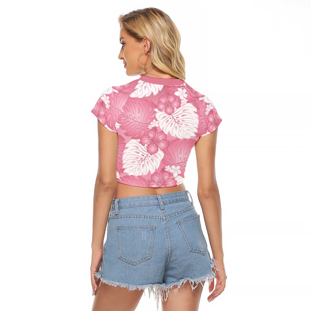 Pink Aloha Hawaii Raglan Cropped T Shirt Monstera Hibiscus Plumeria Seamless Vibes LT14 - Polynesian Pride