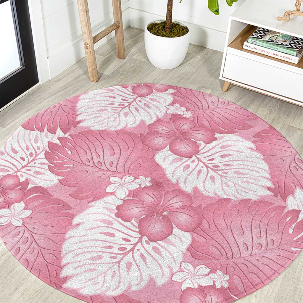 Pink Aloha Hawaii Round Carpet Monstera Hibiscus Plumeria Seamless Vibes LT14 Pink - Polynesian Pride