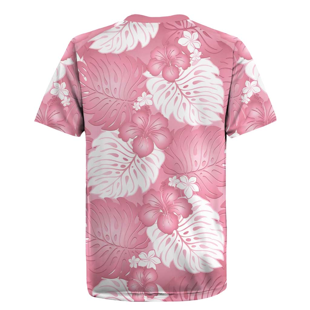 Pink Aloha Hawaii Rugby Jersey Monstera Hibiscus Plumeria Seamless Vibes - Polynesian Pride