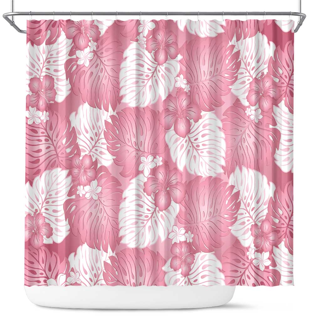 Pink Aloha Hawaii Shower Curtain Monstera Hibiscus Plumeria Seamless Vibes LT14 Pink - Polynesian Pride