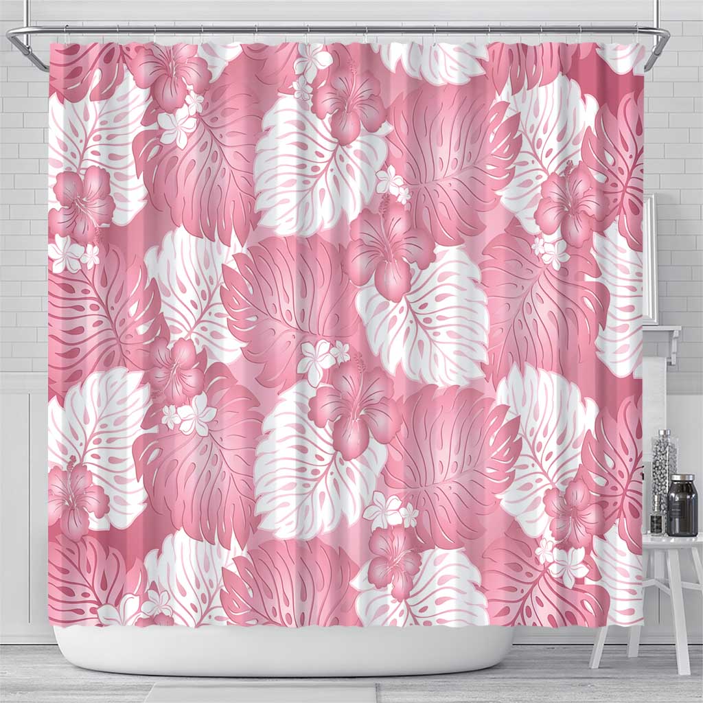 Pink Aloha Hawaii Shower Curtain Monstera Hibiscus Plumeria Seamless Vibes - Polynesian Pride