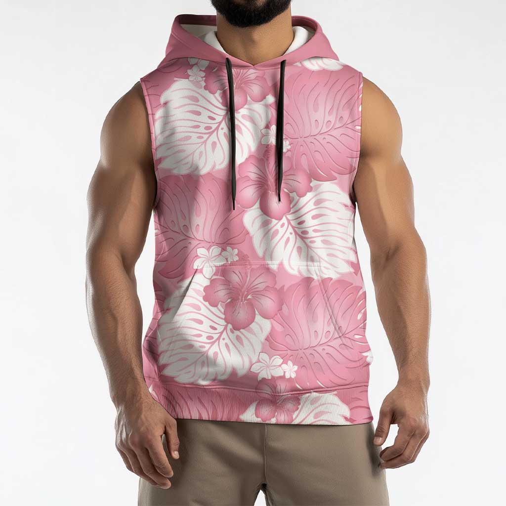Pink Aloha Hawaii Sleeveless Hoodie Monstera Hibiscus Plumeria Seamless Vibes - Polynesian Pride