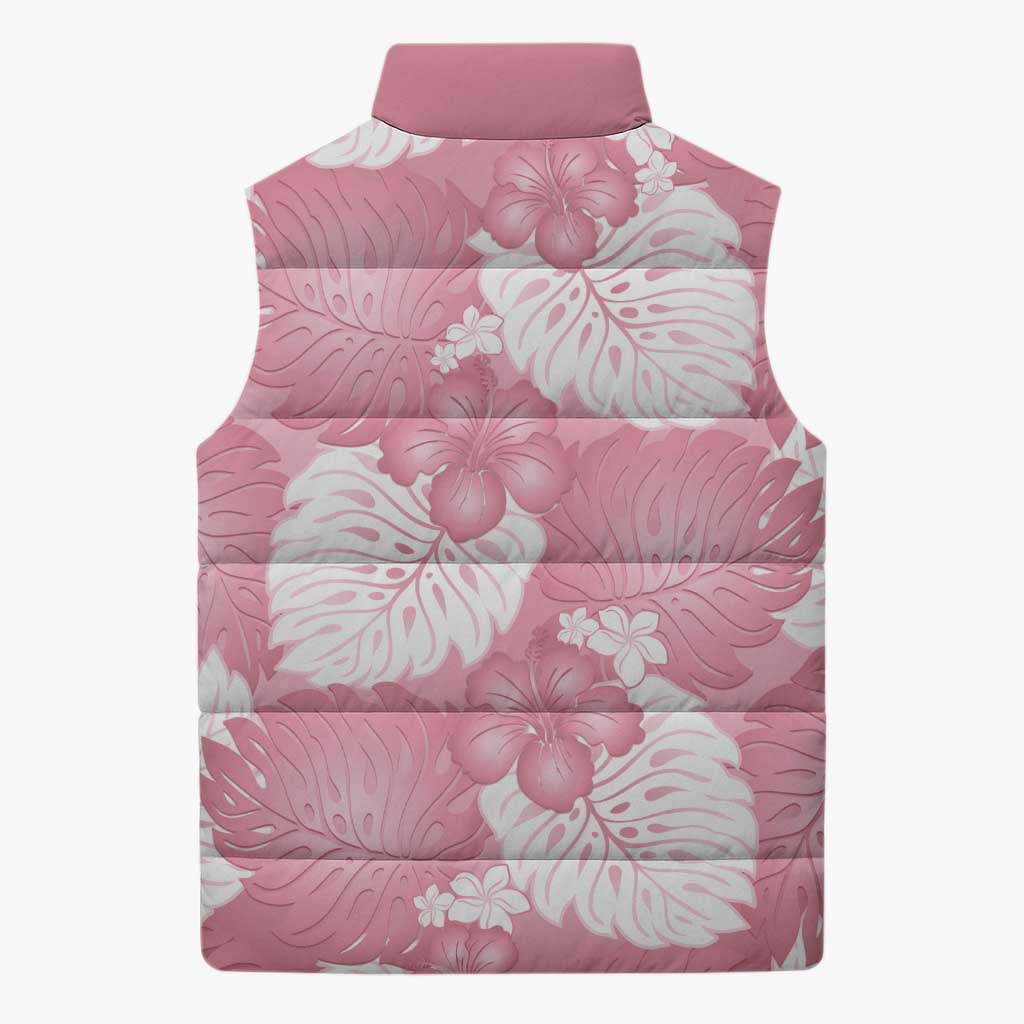 Pink Aloha Hawaii Sleeveless Puffer Jacket Monstera Hibiscus Plumeria Seamless Vibes LT14 - Polynesian Pride
