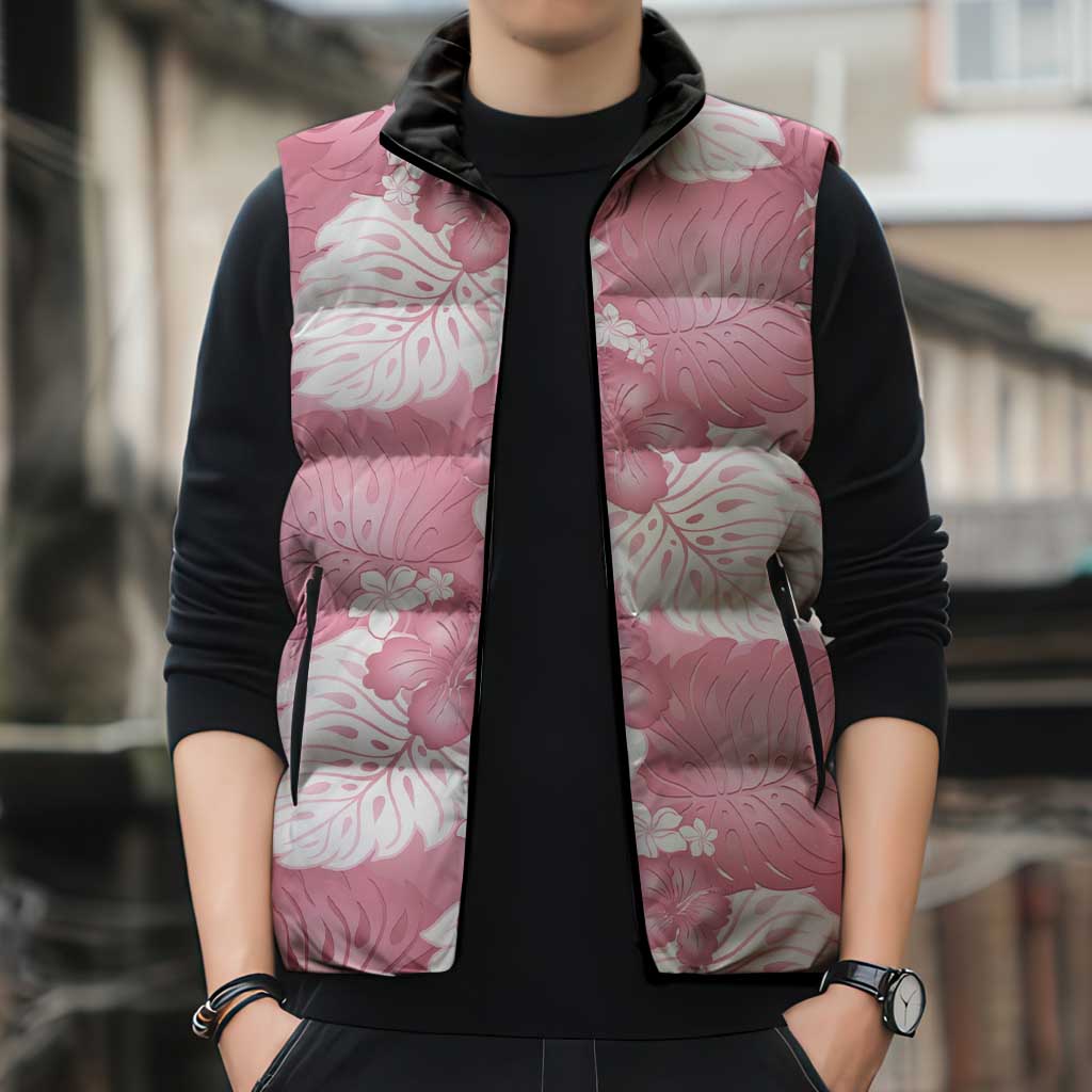 Pink Aloha Hawaii Sleeveless Puffer Jacket Monstera Hibiscus Plumeria Seamless Vibes LT14 - Polynesian Pride