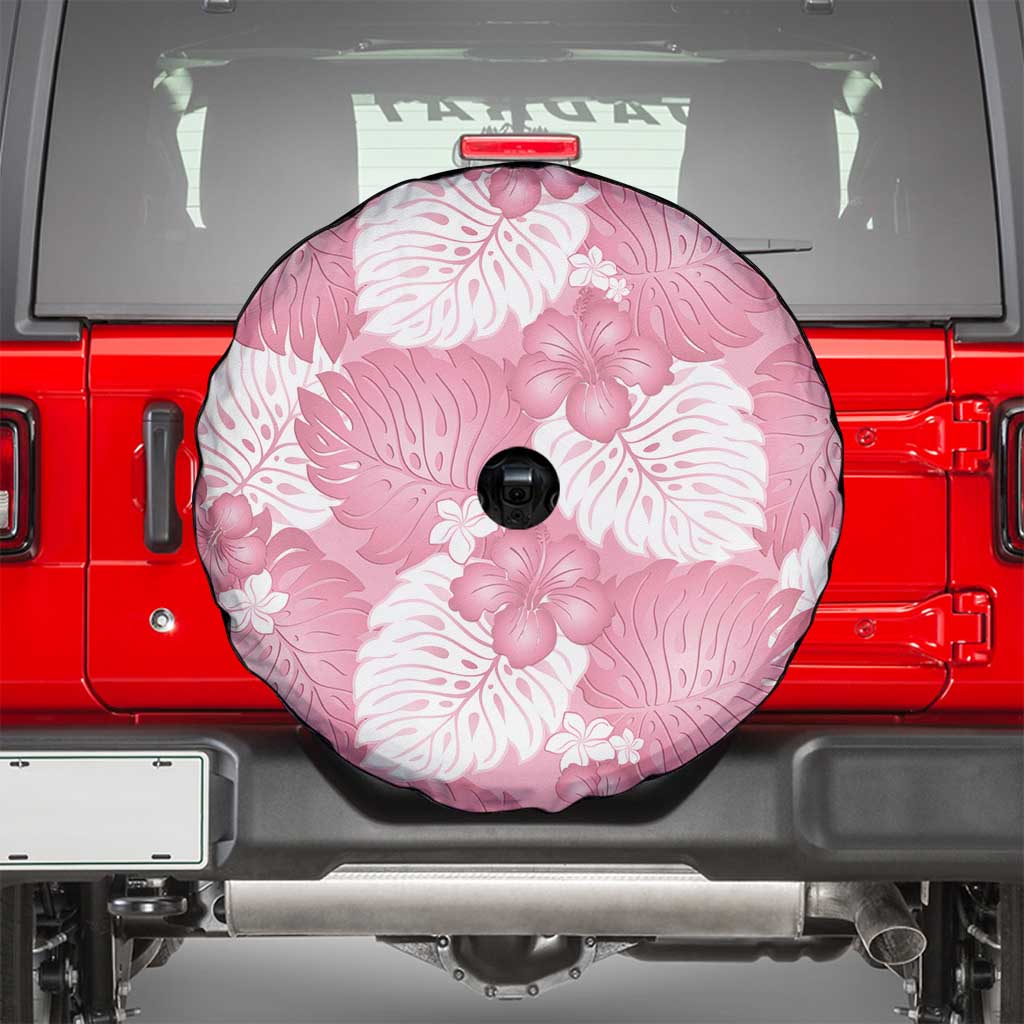 Pink Aloha Hawaii Spare Tire Cover Monstera Hibiscus Plumeria Seamless Vibes - Polynesian Pride