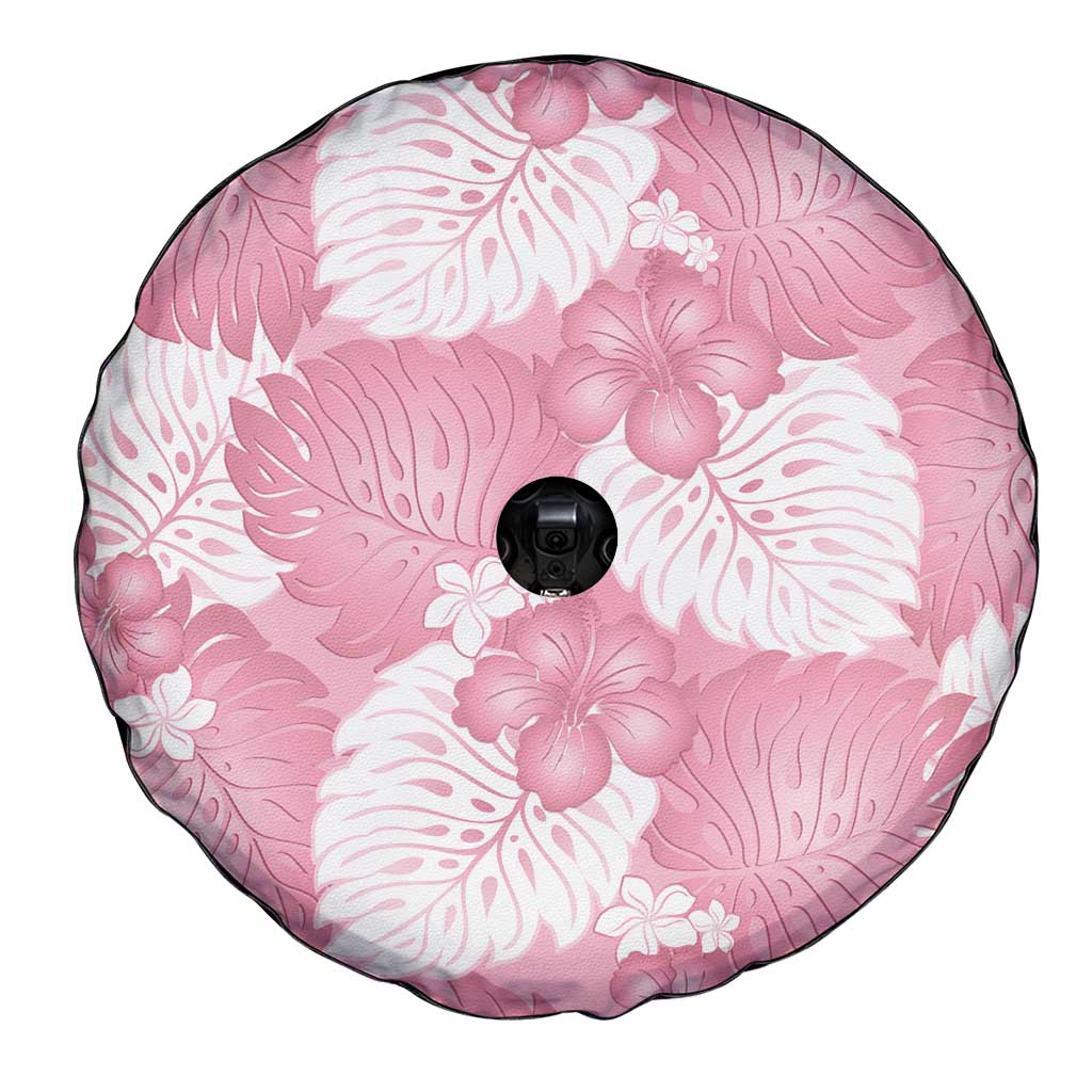 Pink Aloha Hawaii Spare Tire Cover Monstera Hibiscus Plumeria Seamless Vibes - Polynesian Pride