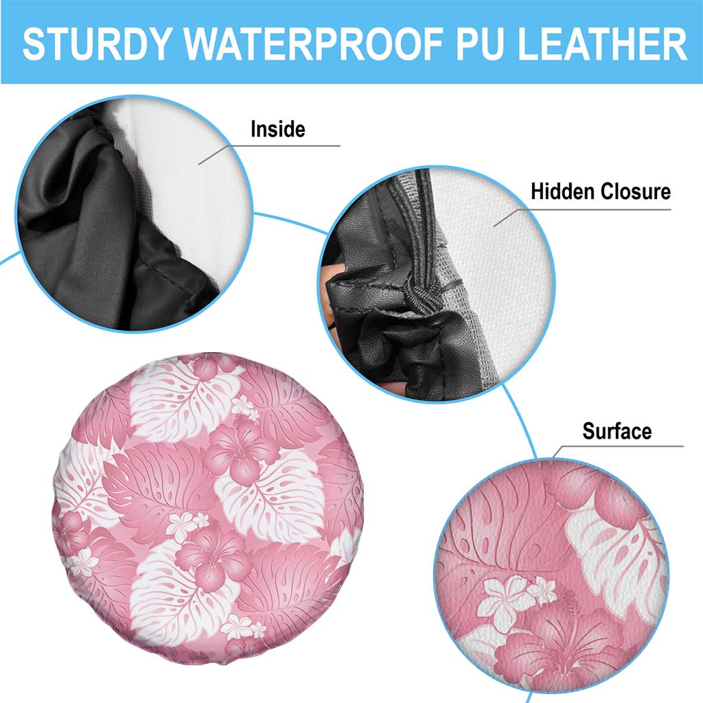 Pink Aloha Hawaii Spare Tire Cover Monstera Hibiscus Plumeria Seamless Vibes - Polynesian Pride