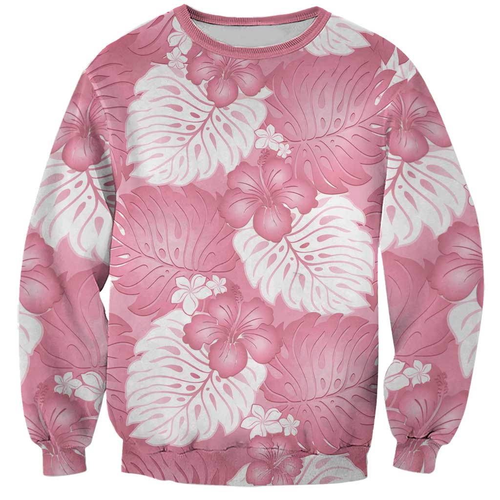 Pink Aloha Hawaii Sweatshirt Monstera Hibiscus Plumeria Seamless Vibes LT14 Unisex Pink - Polynesian Pride