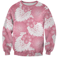 Pink Aloha Hawaii Sweatshirt Monstera Hibiscus Plumeria Seamless Vibes - Polynesian Pride