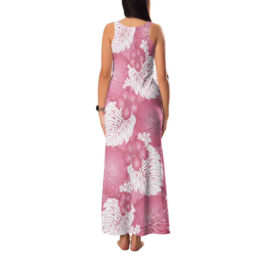 Pink Aloha Hawaii Tank Maxi Dress Monstera Hibiscus Plumeria Seamless Vibes - Polynesian Pride