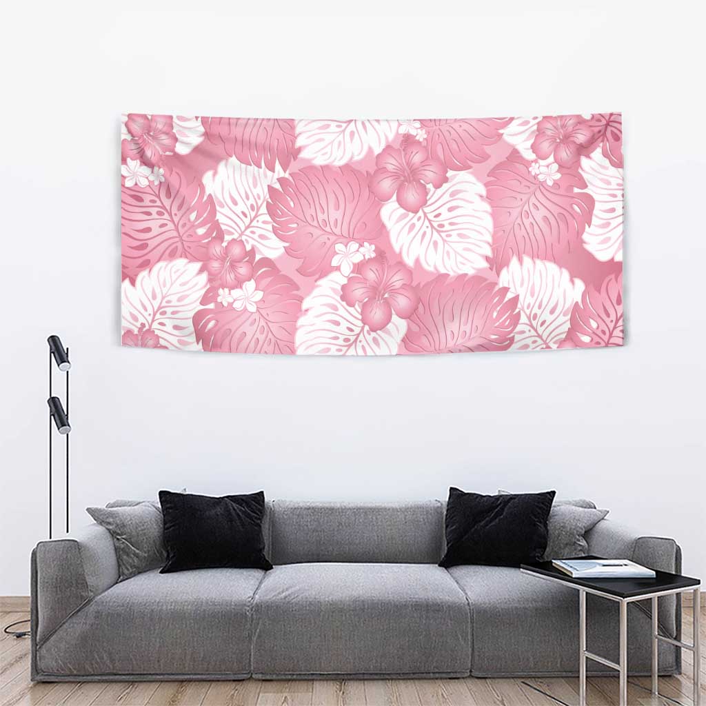 Pink Aloha Hawaii Tapestry Monstera Hibiscus Plumeria Seamless Vibes - Polynesian Pride