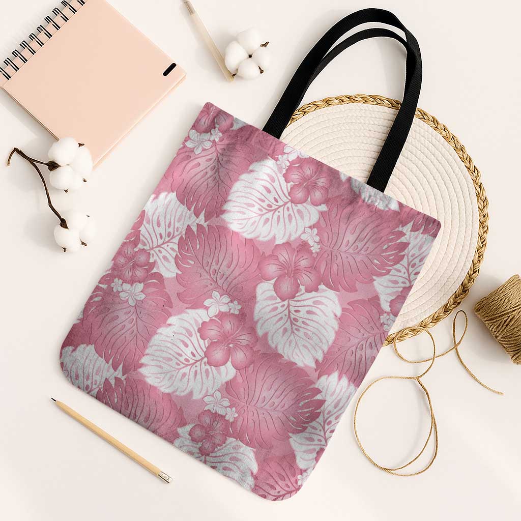 Pink Aloha Hawaii Tote Bag Monstera Hibiscus Plumeria Seamless Vibes LT14 Black Strap One Size Pink - Polynesian Pride