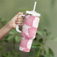 Pink Aloha Hawaii Tumbler With Handle Monstera Hibiscus Plumeria Seamless Vibes - Polynesian Pride