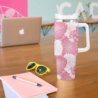 Pink Aloha Hawaii Tumbler With Handle Monstera Hibiscus Plumeria Seamless Vibes - Polynesian Pride