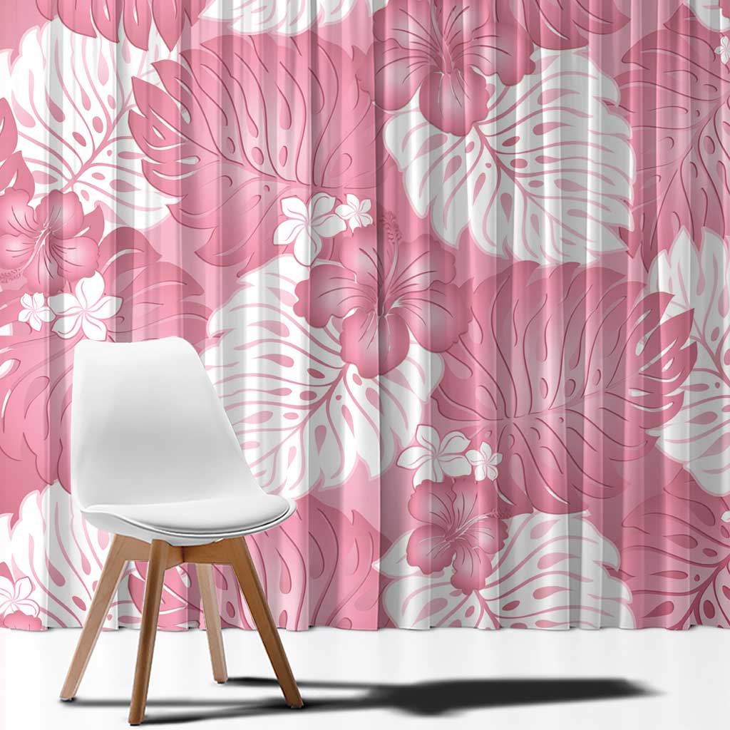 Pink Aloha Hawaii Window Curtain Monstera Hibiscus Plumeria Seamless Vibes - Polynesian Pride