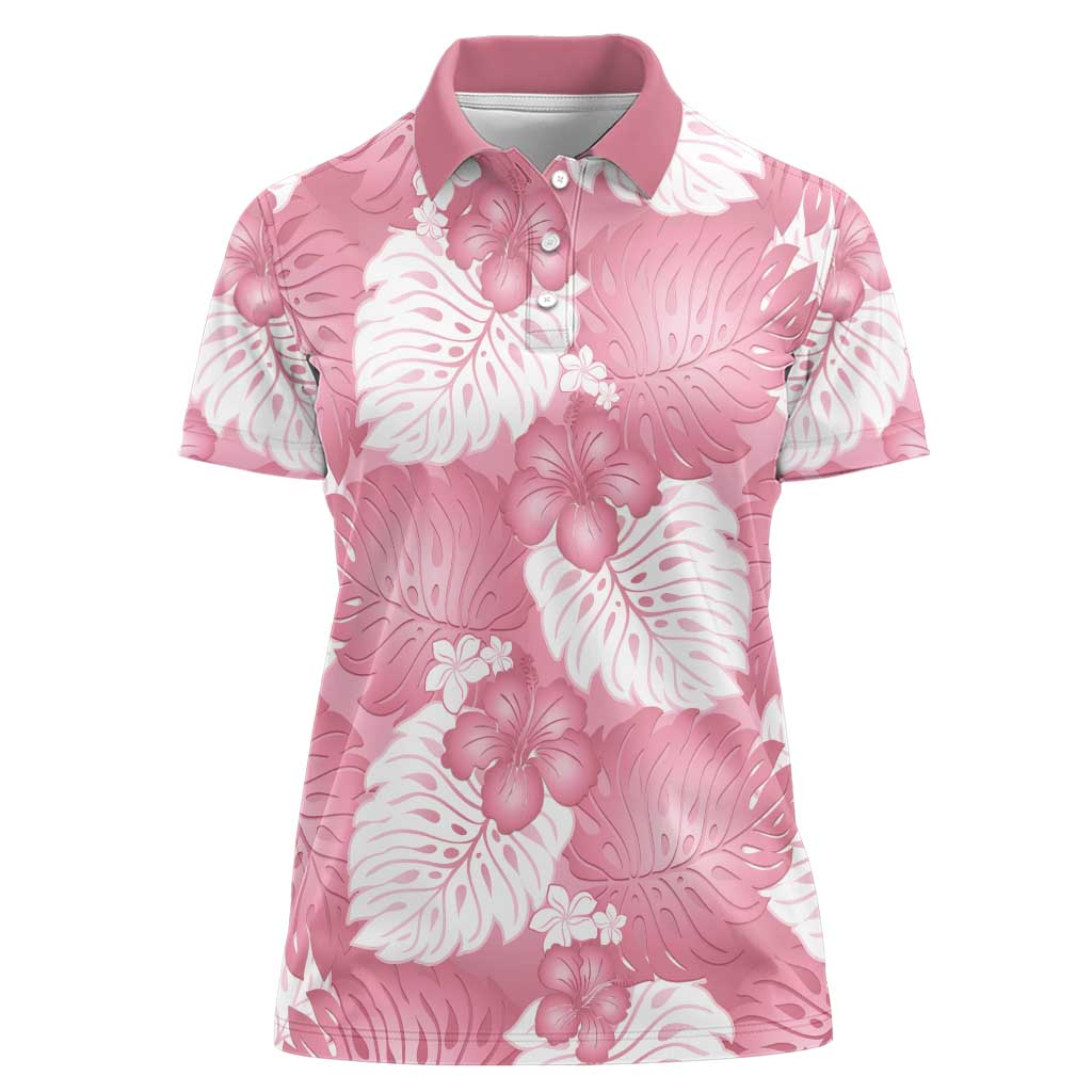 Pink Aloha Hawaii Women Polo Shirt Monstera Hibiscus Plumeria Seamless Vibes - Polynesian Pride
