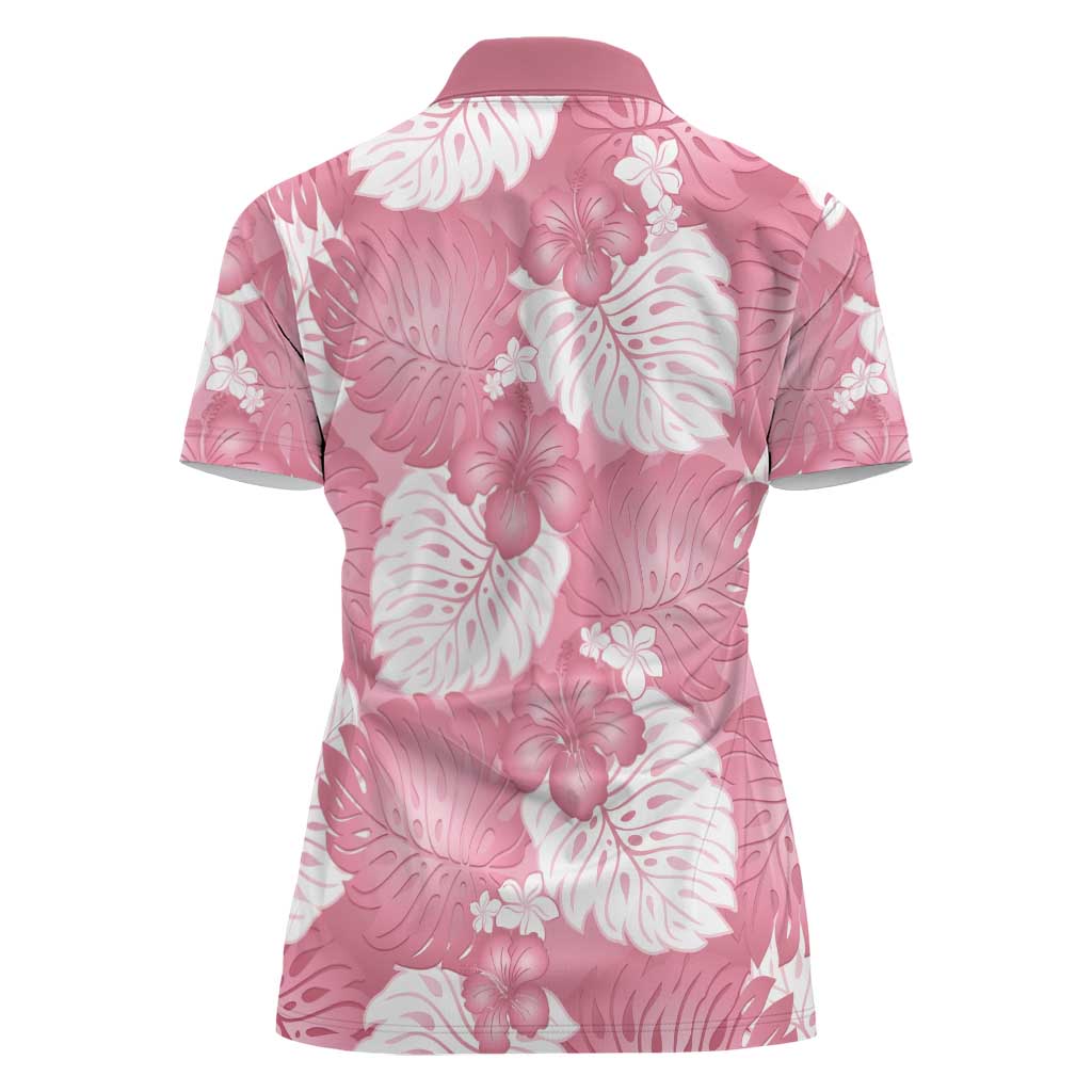Pink Aloha Hawaii Women Polo Shirt Monstera Hibiscus Plumeria Seamless Vibes - Polynesian Pride