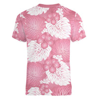 Pink Aloha Hawaii Women V-Neck T-Shirt Monstera Hibiscus Plumeria Seamless Vibes LT14 - Polynesian Pride
