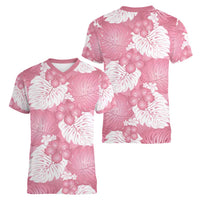 Pink Aloha Hawaii Women V-Neck T-Shirt Monstera Hibiscus Plumeria Seamless Vibes LT14 - Polynesian Pride