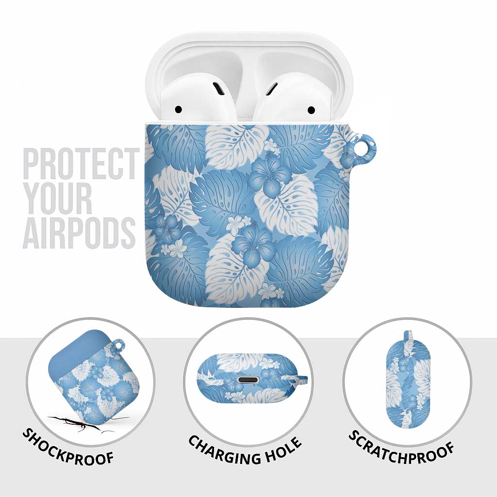 Blue Aloha Hawaii AirPods Case Monstera Hibiscus Plumeria Seamless Vibes - Polynesian Pride