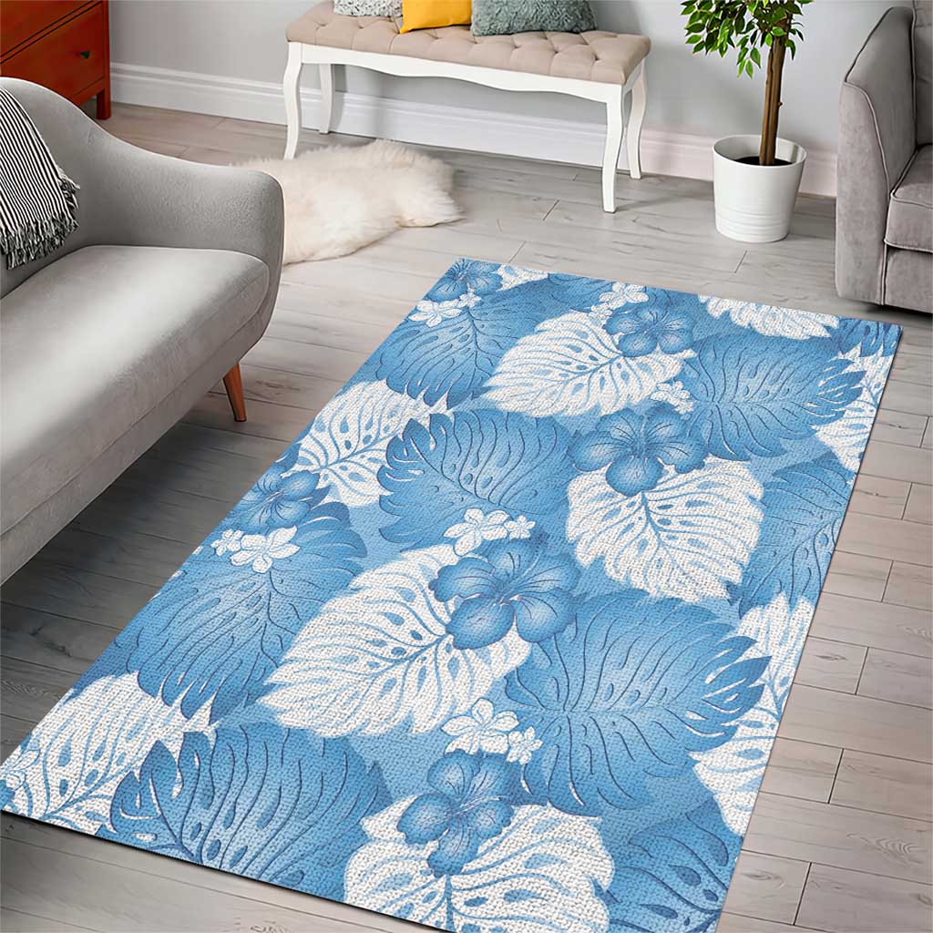Blue Aloha Hawaii Area Rug Monstera Hibiscus Plumeria Seamless Vibes - Polynesian Pride