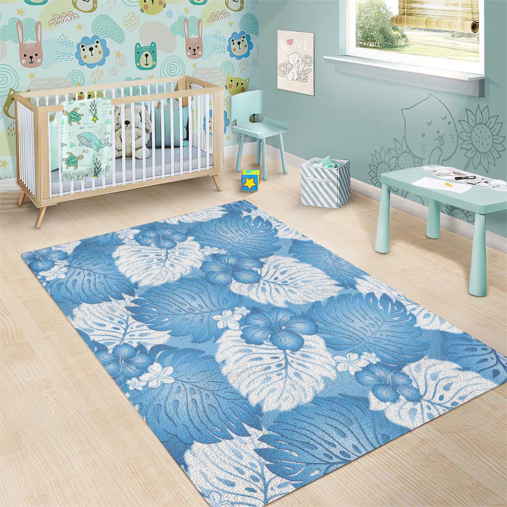 Blue Aloha Hawaii Area Rug Monstera Hibiscus Plumeria Seamless Vibes - Polynesian Pride