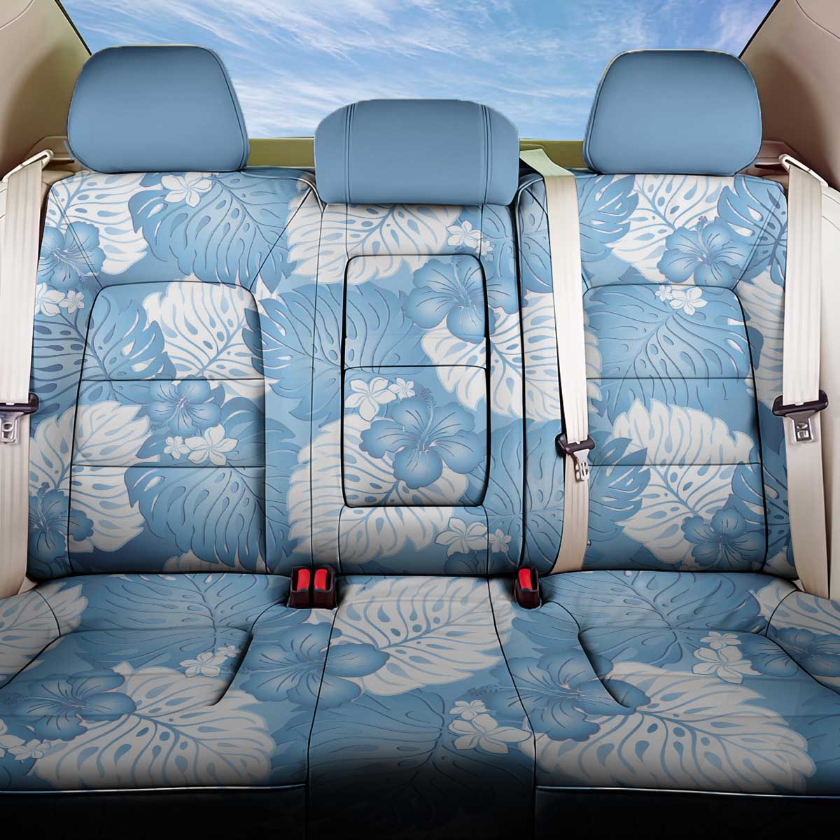 Blue Aloha Hawaii Back Car Seat Cover Monstera Hibiscus Plumeria Seamless Vibes LT14 One Size Blue - Polynesian Pride