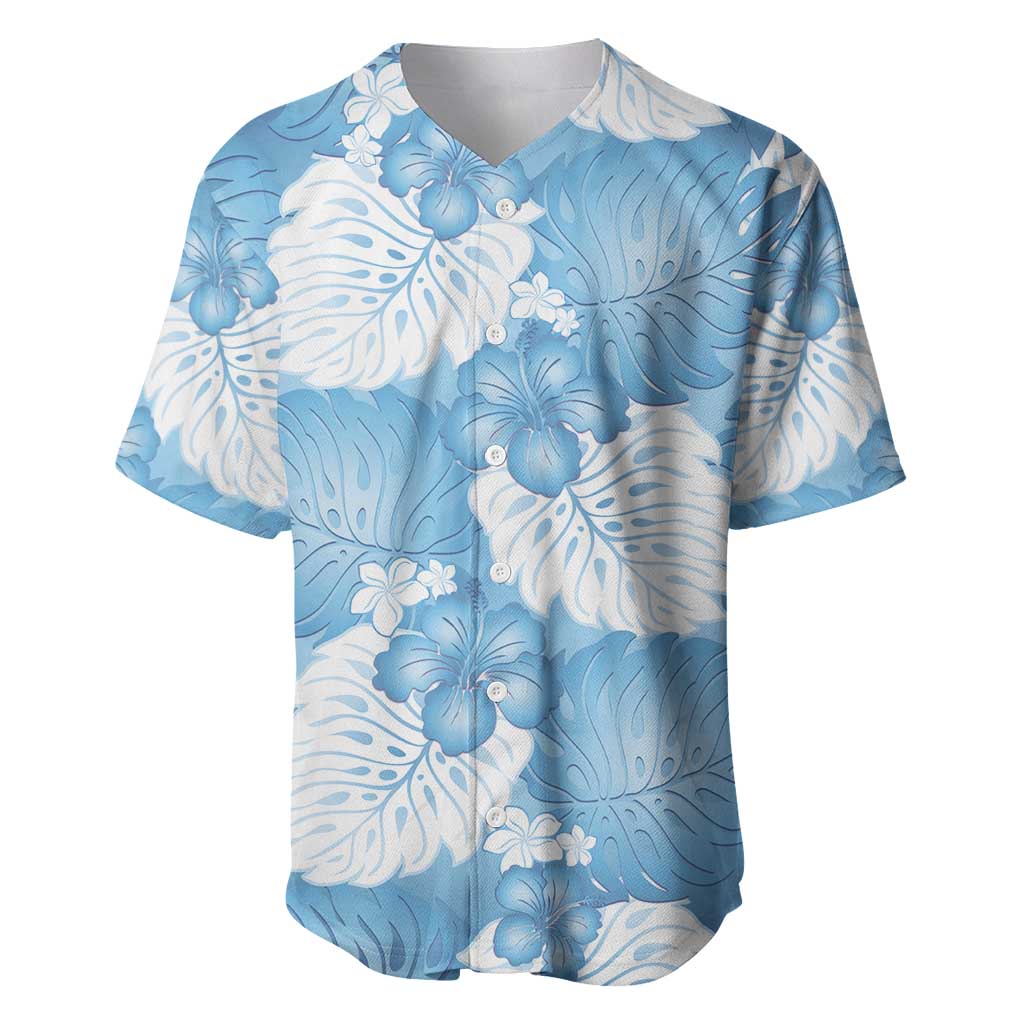 Blue Aloha Hawaii Baseball Jersey Monstera Hibiscus Plumeria Seamless Vibes - Polynesian Pride