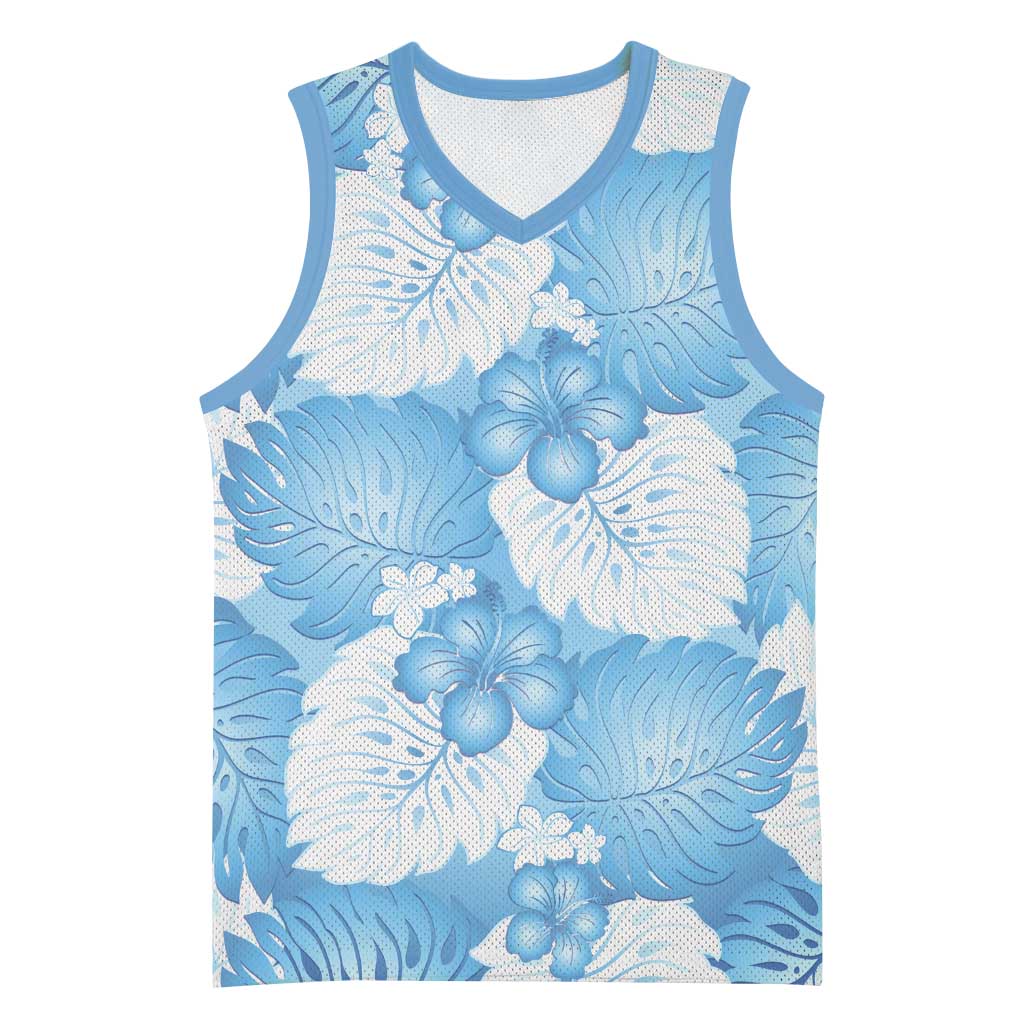 Blue Aloha Hawaii Basketball Jersey Monstera Hibiscus Plumeria Seamless Vibes LT14 Unisex Blue - Polynesian Pride