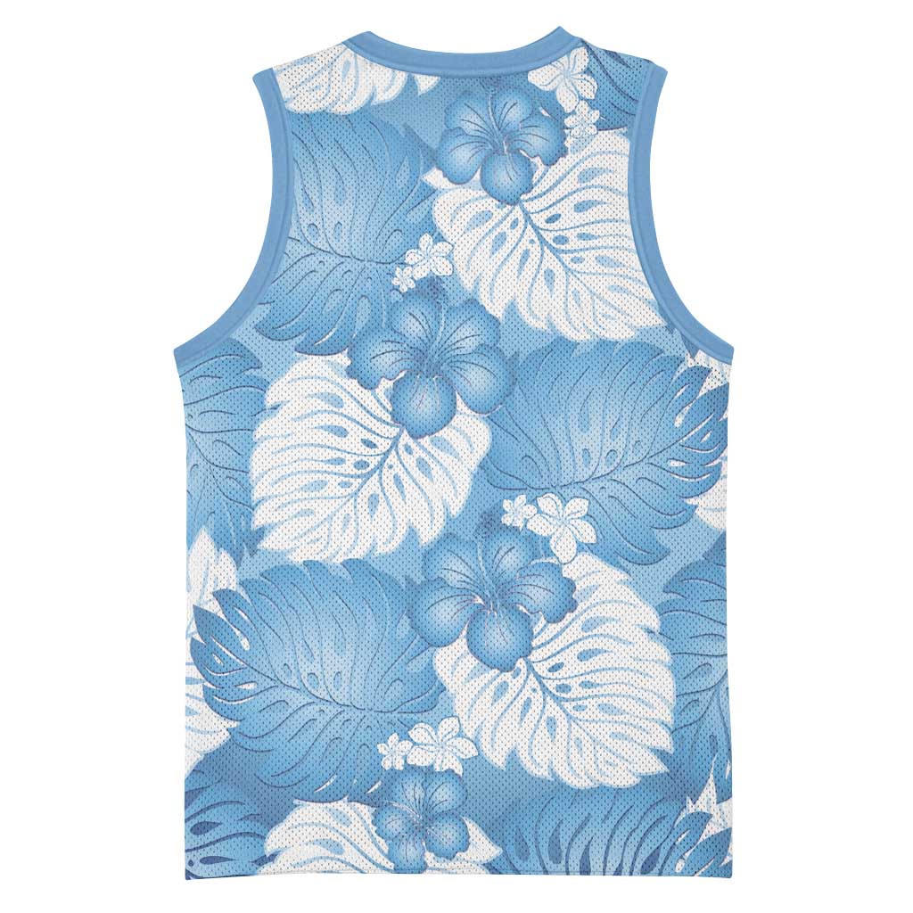Blue Aloha Hawaii Basketball Jersey Monstera Hibiscus Plumeria Seamless Vibes LT14 - Polynesian Pride