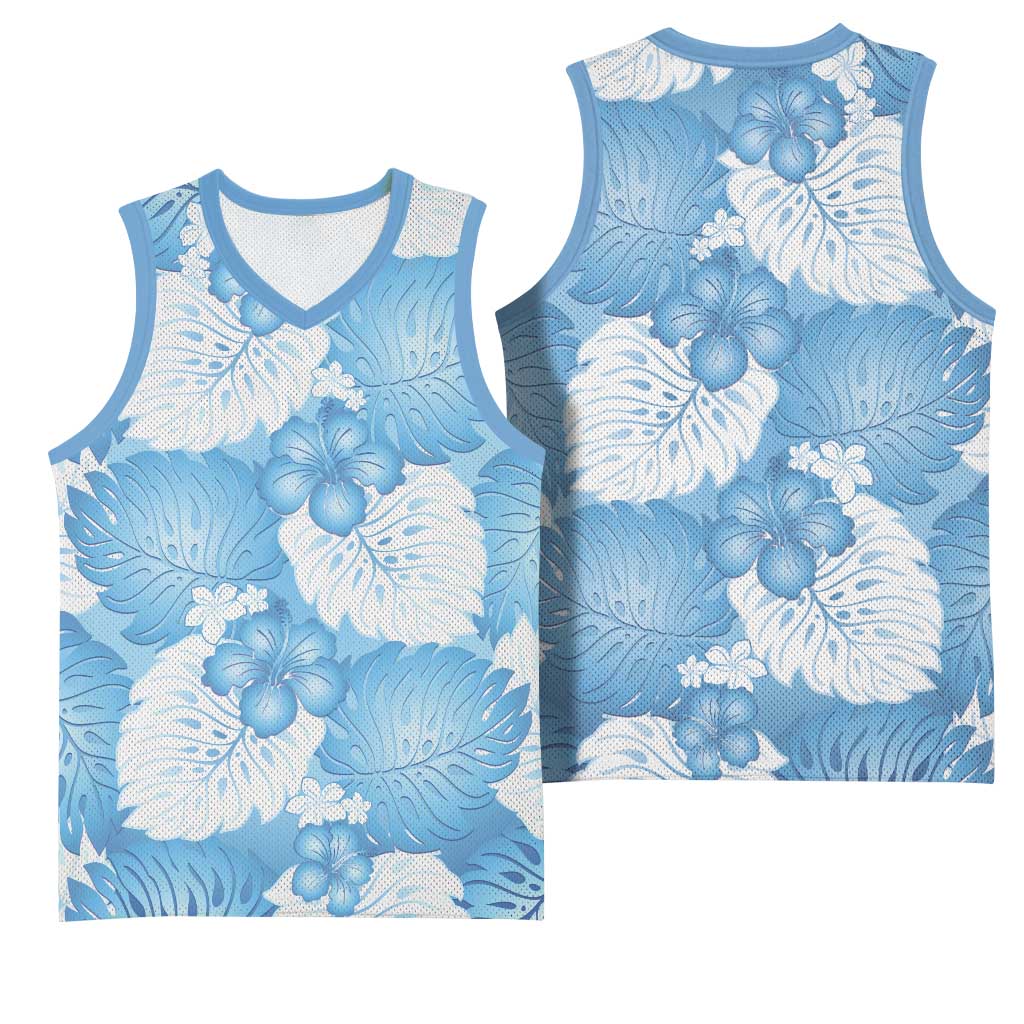Blue Aloha Hawaii Basketball Jersey Monstera Hibiscus Plumeria Seamless Vibes LT14 - Polynesian Pride
