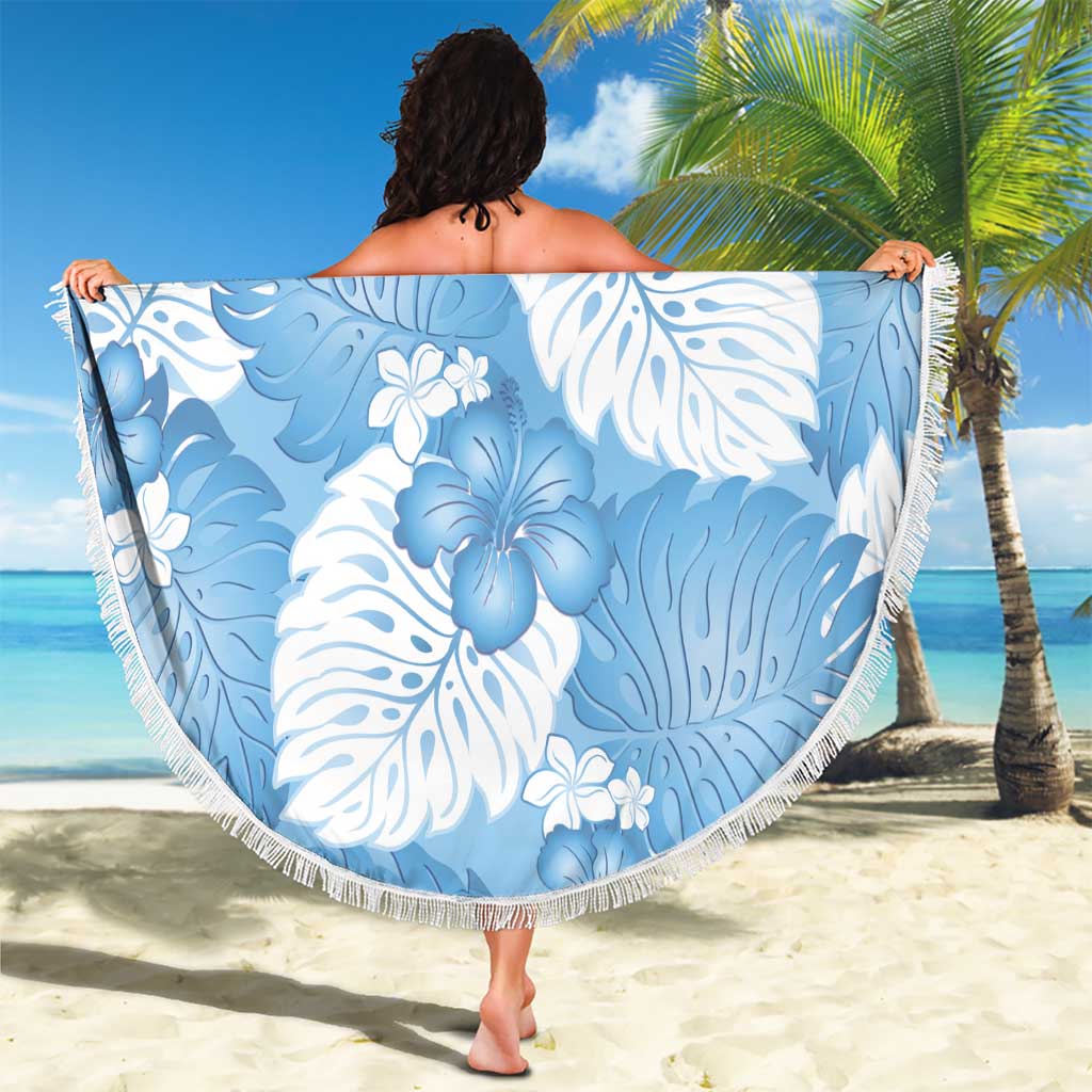 Blue Aloha Hawaii Beach Blanket Monstera Hibiscus Plumeria Seamless Vibes - Polynesian Pride