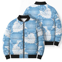 Blue Aloha Hawaii Bomber Puffer Jacket Monstera Hibiscus Plumeria Seamless Vibes LT14 - Polynesian Pride