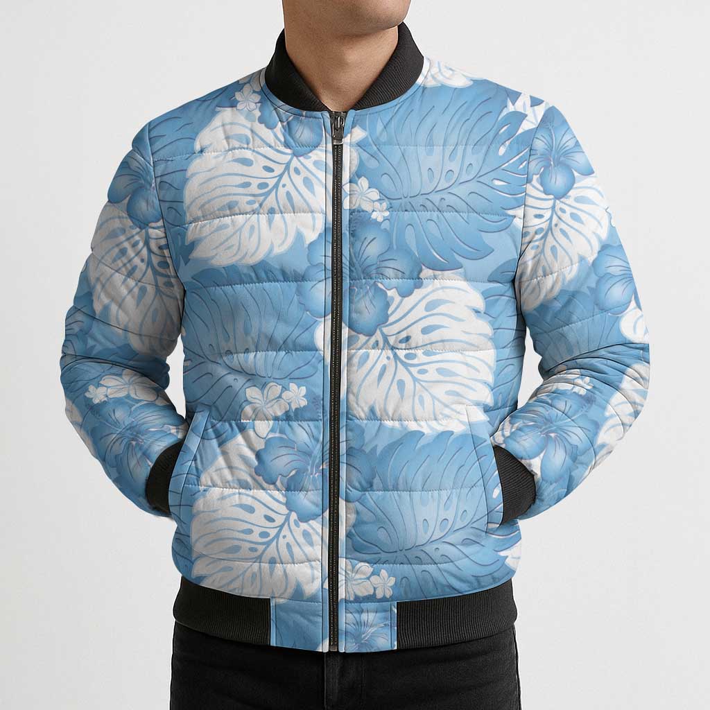 Blue Aloha Hawaii Bomber Puffer Jacket Monstera Hibiscus Plumeria Seamless Vibes LT14 - Polynesian Pride