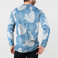 Blue Aloha Hawaii Button Sweatshirt Monstera Hibiscus Plumeria Seamless Vibes LT14 - Polynesian Pride