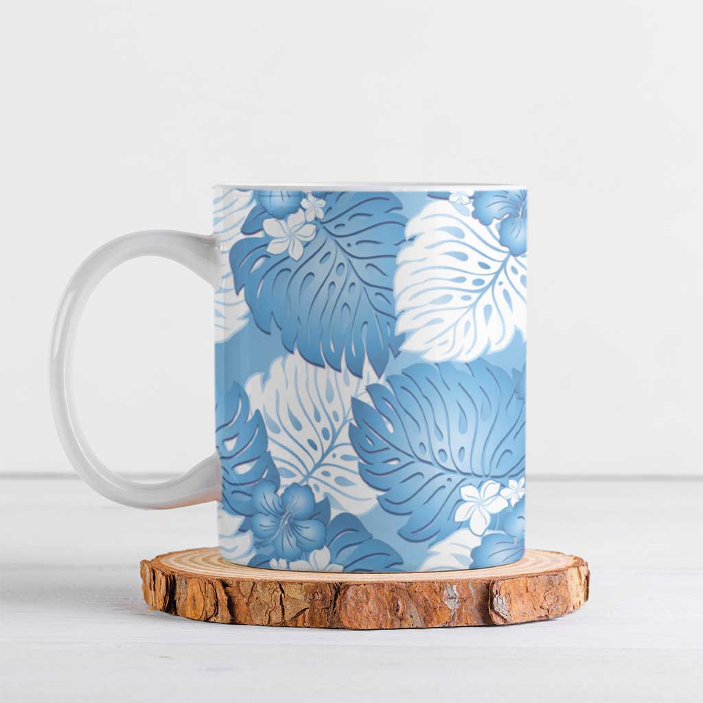 Blue Aloha Hawaii Ceramic Mug Monstera Hibiscus Plumeria Seamless Vibes - Polynesian Pride