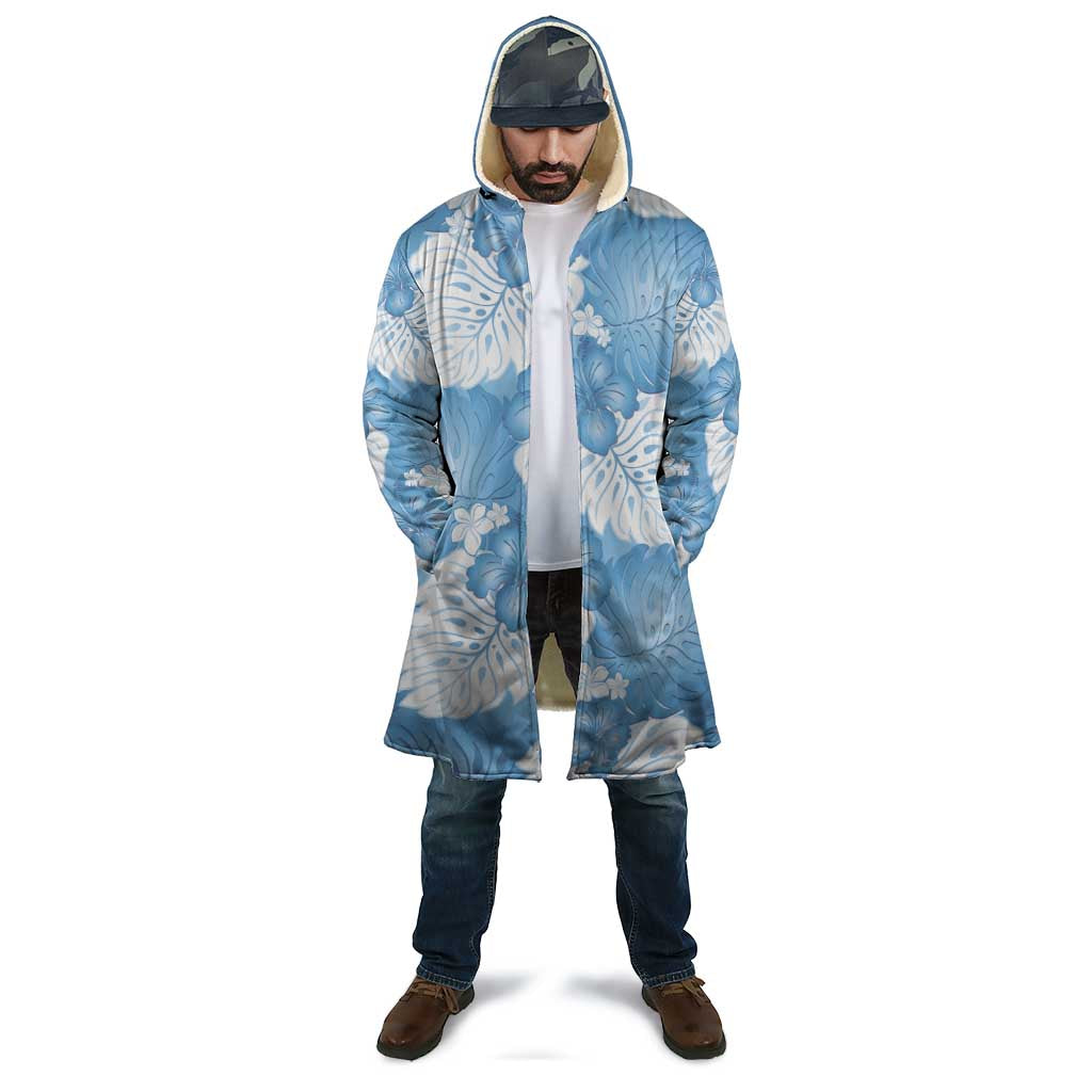 Blue Aloha Hawaii Cloak Monstera Hibiscus Plumeria Seamless Vibes - Polynesian Pride