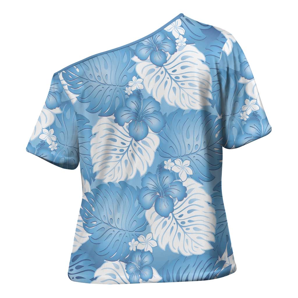 Blue Aloha Hawaii Cross Shoulder Shirt Monstera Hibiscus Plumeria Seamless Vibes LT14 - Polynesian Pride