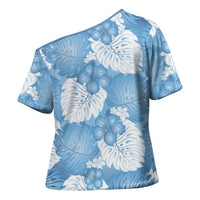 Blue Aloha Hawaii Cross Shoulder Shirt Monstera Hibiscus Plumeria Seamless Vibes LT14 - Polynesian Pride