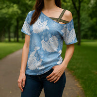 Blue Aloha Hawaii Cross Shoulder Shirt Monstera Hibiscus Plumeria Seamless Vibes LT14 - Polynesian Pride