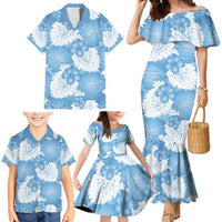 Blue Aloha Hawaii Family Matching Mermaid Dress and Hawaiian Shirt Monstera Hibiscus Plumeria Seamless Vibes - Polynesian Pride